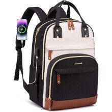 Women's Backpack for 15.6" Laptop, compatible with School, Travel & Work, Anti-theft Waterproof College Bag, Beige-Black-Brown