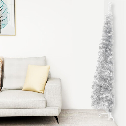 Walmeck Slim Artificial Half Christmas Tree with Stand Silver 4 ft