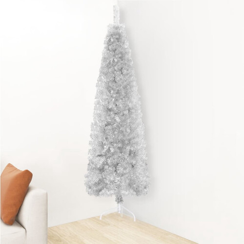 Walmeck Slim Artificial Half Christmas Tree with Stand Silver 4 ft 2