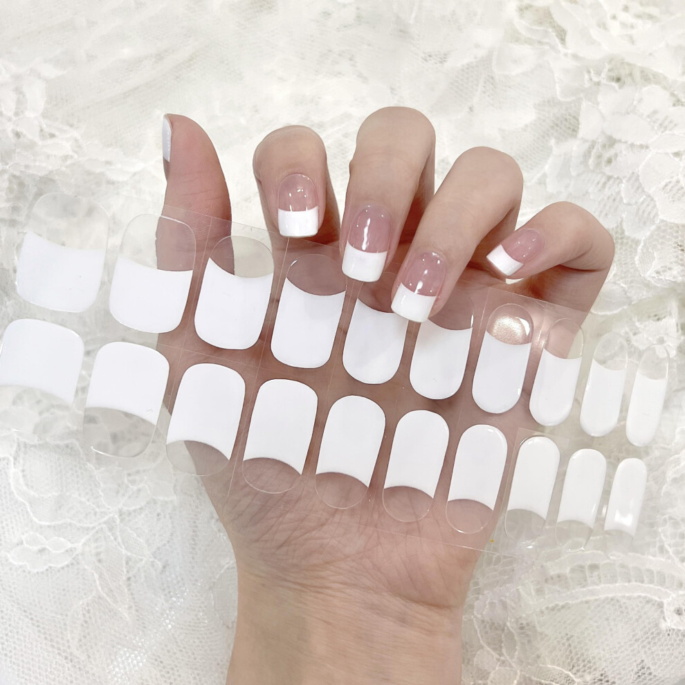 White Semi Cured Gel Nail Strips Classic French 22Pcs Salon Quality Uv Led Nail Stickers Easy To Apply