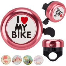 I Love My Bike Bicycle Bell Aluminum Alloy Bike Bells Ring Round Pink Loud Sound Cycling Handlebars Bells with 4Pcs Resin Stickers