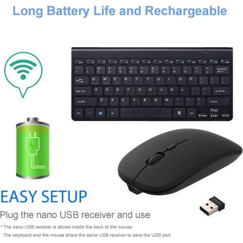 LINLIN Wireless Keyboard and Mouse Set, Rechargeable 2.4G Numeric Combo with Nano USB Receiver for PC Desktop Windows Notebook 1