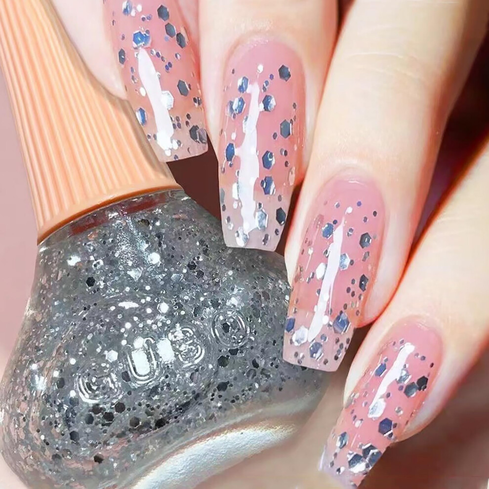 Glitter Nail Polish Transparent Silver Sparkling Finish Fast Drying Cruelty 0.41 Fl Oz