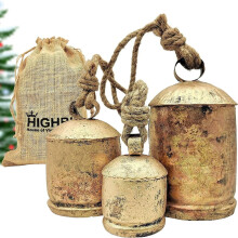 AMERTEER Set of 3 Giant Harmony Cow Bells Huge Vintage Handmade Rustic Lucky Christmas Hanging XL Bells On Rope (Country Rustic 6/8/10inch)