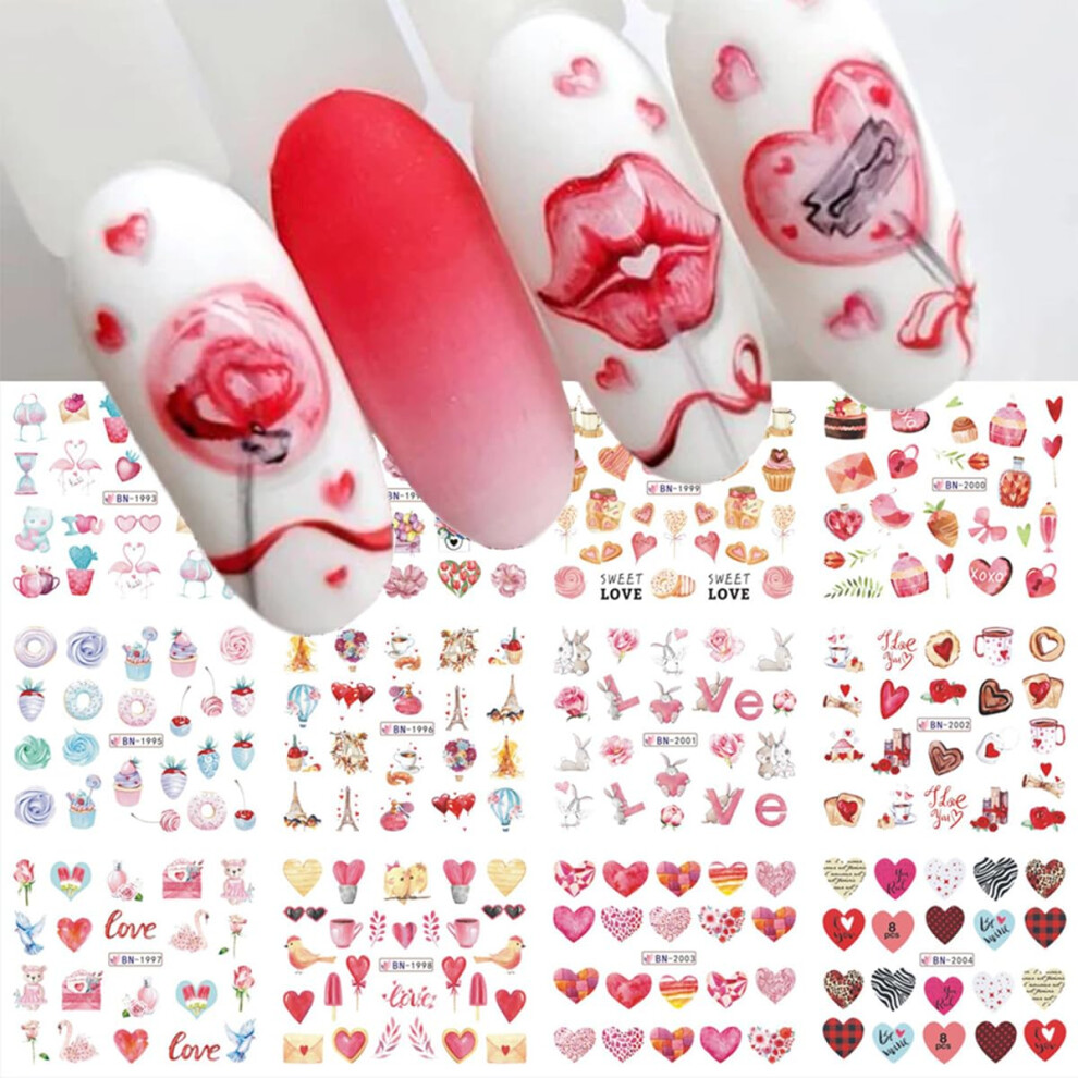 Valentine Nail Art Stickers with Romantic Heart Water Transfer Decals for DIY Manicure Decorations