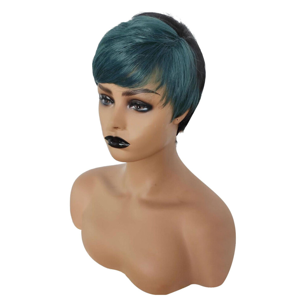 Desertasis Human Hair Glueless Wig, Pre Plucked Short Curly Fluffy Wig with Rose Mesh Headband, High Temp Silk, One Size for Women