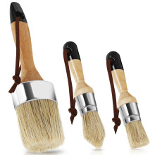 Grusce 3Pcs Wax Paint Brush Set, Round Chalk Paint Brushes with Natural Bristle & Wooden Handle, Reusable Soft Brushes for Milk Paint, Art Crafts