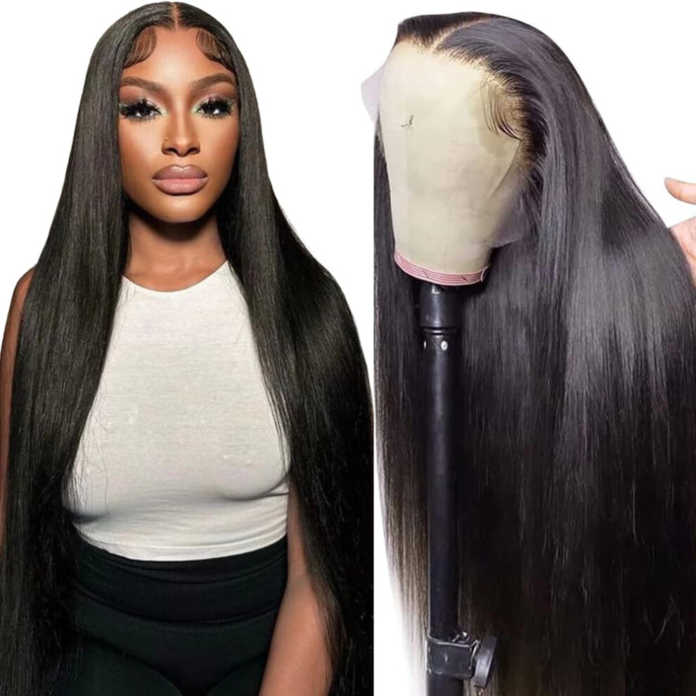 Unisex 30 Inch Brazilian Straight Human Hair Lace Front Wig, Pre Plucked 13X4 Glueless, 180% Density