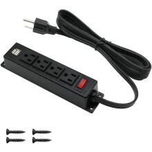 Mountable Power Strip with USB Ports,Wall Mount Power Outlets Screw Down Power Socket in Desk Under Cabinet Power
