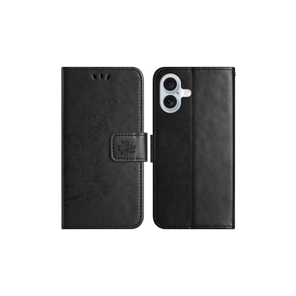 Leather Case Butterflies Compatible With Iphone 16 Plus Black 9450273682785