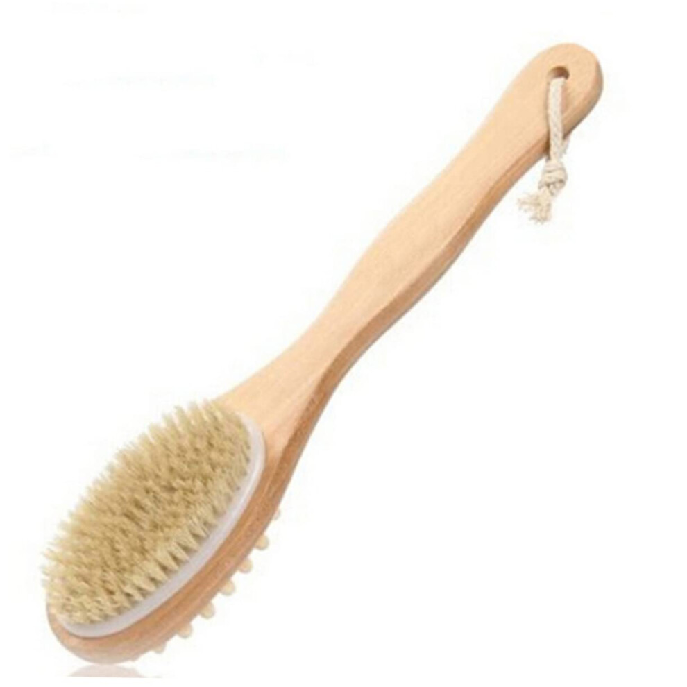 Dry Body Brush with DualSided Exfoliation and Wooden Back Scrubber for Shower and Bath