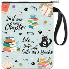 Book Sleeves Cat Coffee Design, Compatible with Paperbacks, Washable Fabric Cover with Zipper & Extra Pocket, Great Gift for Book Lovers
