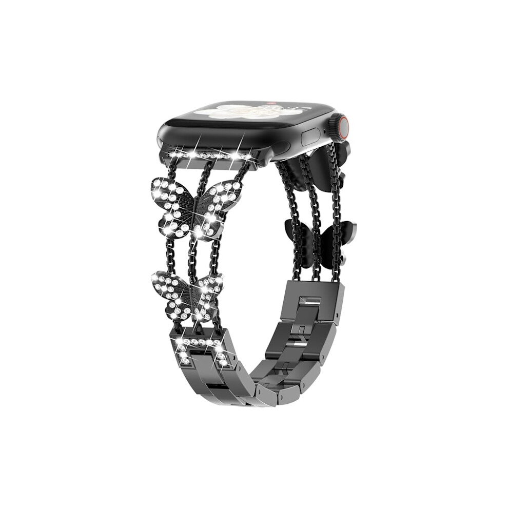 Sparkling Butterfly Bracelet Compatible With Apple Watch, Bling Stainless Steel Band For Women, 42/44/45Mm Black 9450273682754
