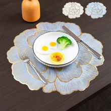 Jacenvly Halloween Decorations Outdoor Washable Placemats Set of 6, Gold Flower Blue PVC Non Slip Table Mats, Heat Wipeable for Kitchen Garden Picnic