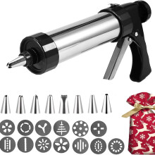 Hariumiu 23Pcs Set Stainless Steel Cookie Press Kit Easy to Use Safety Limit Button Comfortable Grip Heavy-duty Cookie Press
