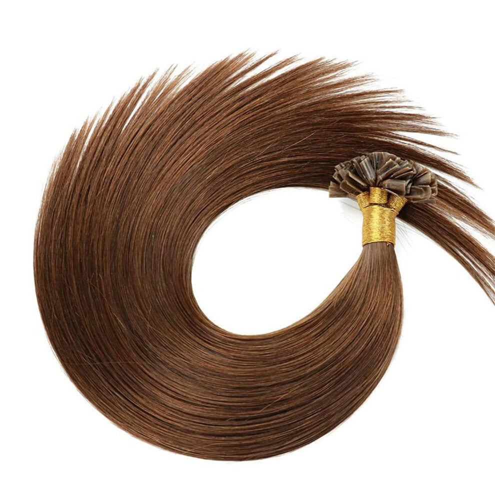 Unisex Brown U Tip Hair Extensions Medium 26 Inch Keratin Bond Human Hair With Natural Seamless Hold