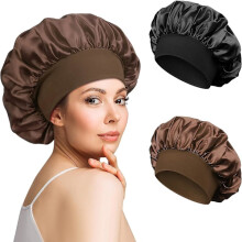 2 pieces satin night cap, satin night cap, silk night cap night cap for women (black, coffee)