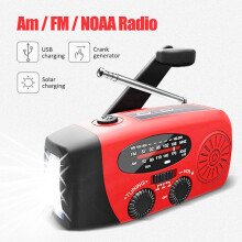 Waterproof crank radio with solar cell and Powerbank, red
