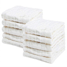 DizeyBoyo Baby Washcloths - 10 Pack 12x12" Soft Natural Cotton Wipes for Sensitive Skin, Newborn Face Towels, Baby Registry Gift (White)