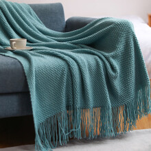 Acrylic Knitted Blanket, Light and Soft Cozy Decorative Woven Blanket with Fringes for Travel, Sofa, Bed, Couch, 130x170 cm Light green