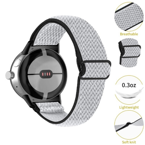 Google Pixel Watch / Watch 2 Adjustable Nylon Strap Black/White 1