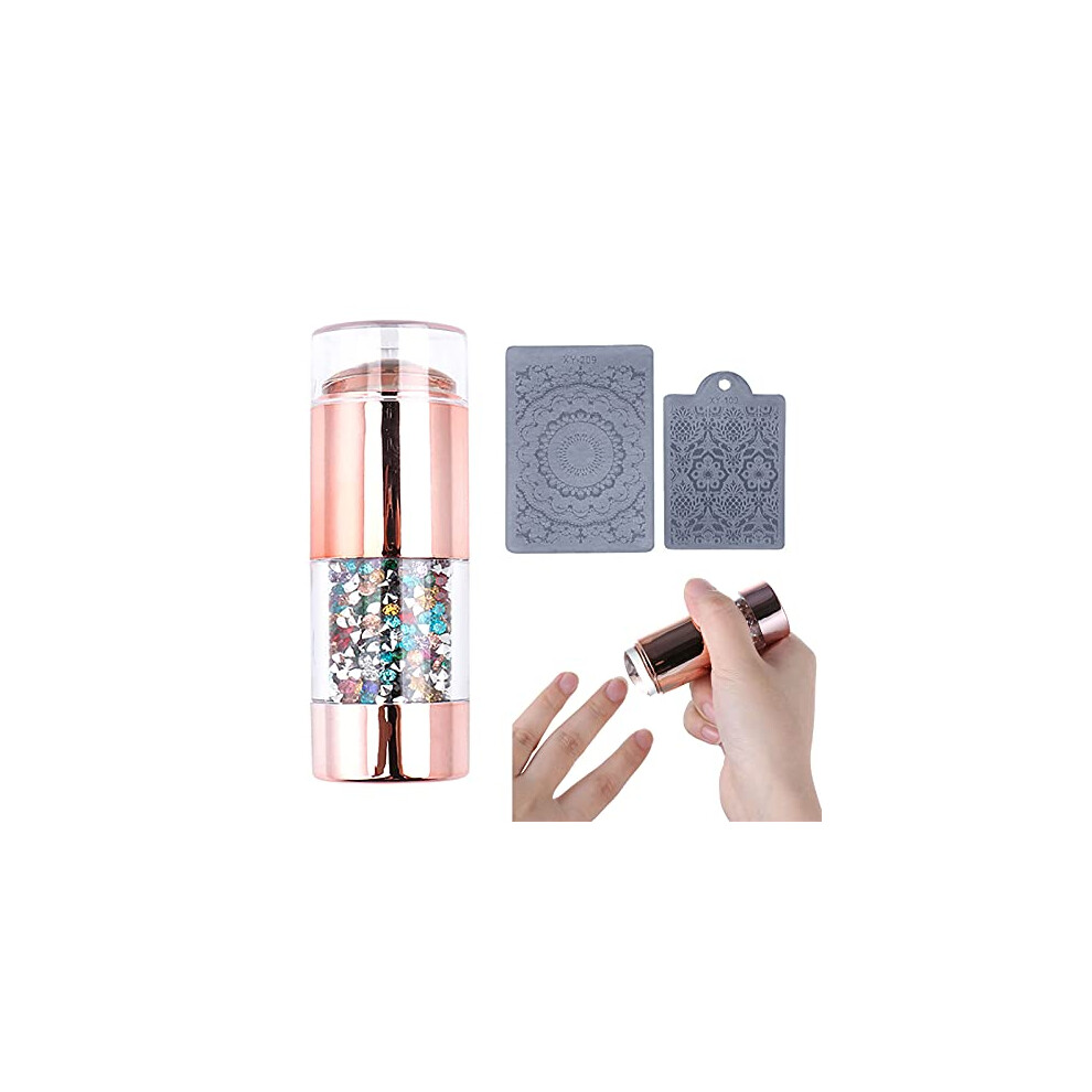 Nail Stamping Kit with Holographic Silicone Nail Stamper, DoubleEnded Crystal Handle Tool