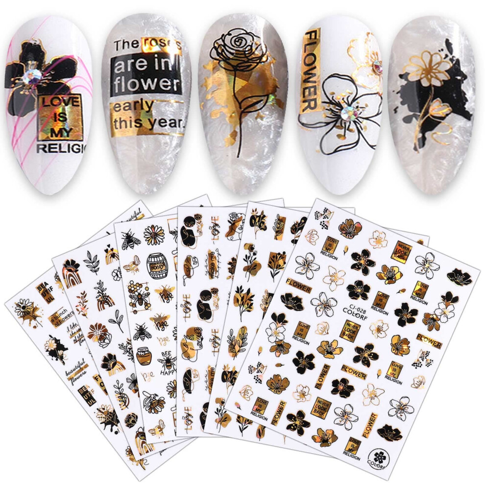 Gold Floral Nail Art Stickers Set, Selfadhesive Flower Decals For Manicure And Pedicure