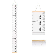 Kids Growth Chart Canvas Height Ruler with Wood Hanging Waterproof Removable Nursery Wall Decor White
