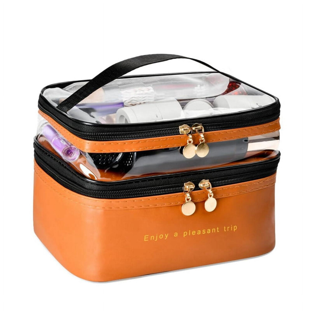 Large Layer Travel Makeup Bags,Clear Makeup Bag Organizer Skincare Bag Layer Makeup Organizer Bag Brown