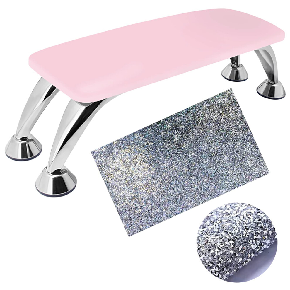 Pink Nail Arm Rest Cushion With Microfiber Leather Manicure Hand Support And Stylish Sequin Pillow