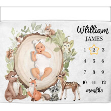Personalized Baby Name Blanket with Milestone & Growth Chart, 30"x40", Compatible with Pentagram Frame, Custom Gift for Baby Girl Boy