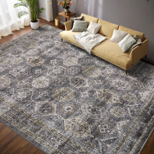 Haperlare Floral Distressed Rugs Washable Stain-Resistant Area Rugs for Kitchen Dining Room Blue Grey Boho Vintage Rugs,5'x7'