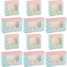 12Pcs 2 Style Cake Boxes with Window, Blue Polka Dot Bakery Boxes for Desserts, Cupcakes, Donuts, Pastry Packaging Gift - 8.5x5.4x2 inch/5.4x5.4x2