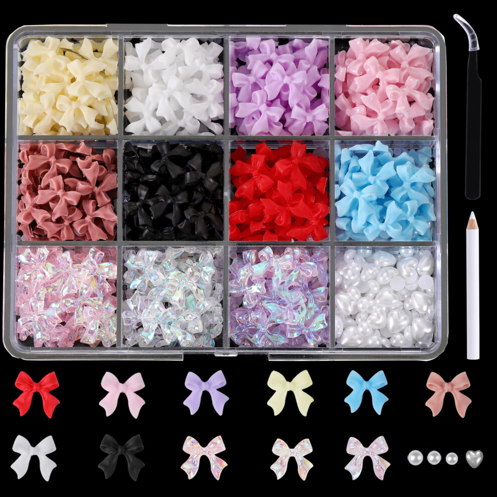 940Piece 3D Nail Art Charms Set with Pearls Bows Stars Hearts Moons and 12Grid Box