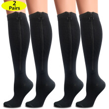 L/XL(2 Pack) Zipper Compression Socks for Women Men, 20-30mmHg Closed Toe Knee High Support Socks, Wide Plus Size Calf Compression Stockings,ChYoung