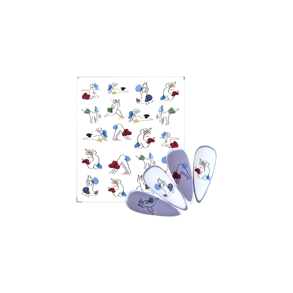 10 Sheets Water Transfer Nail Art Stickers Set Abstract Face and Leaf Decals for DIY Manicure