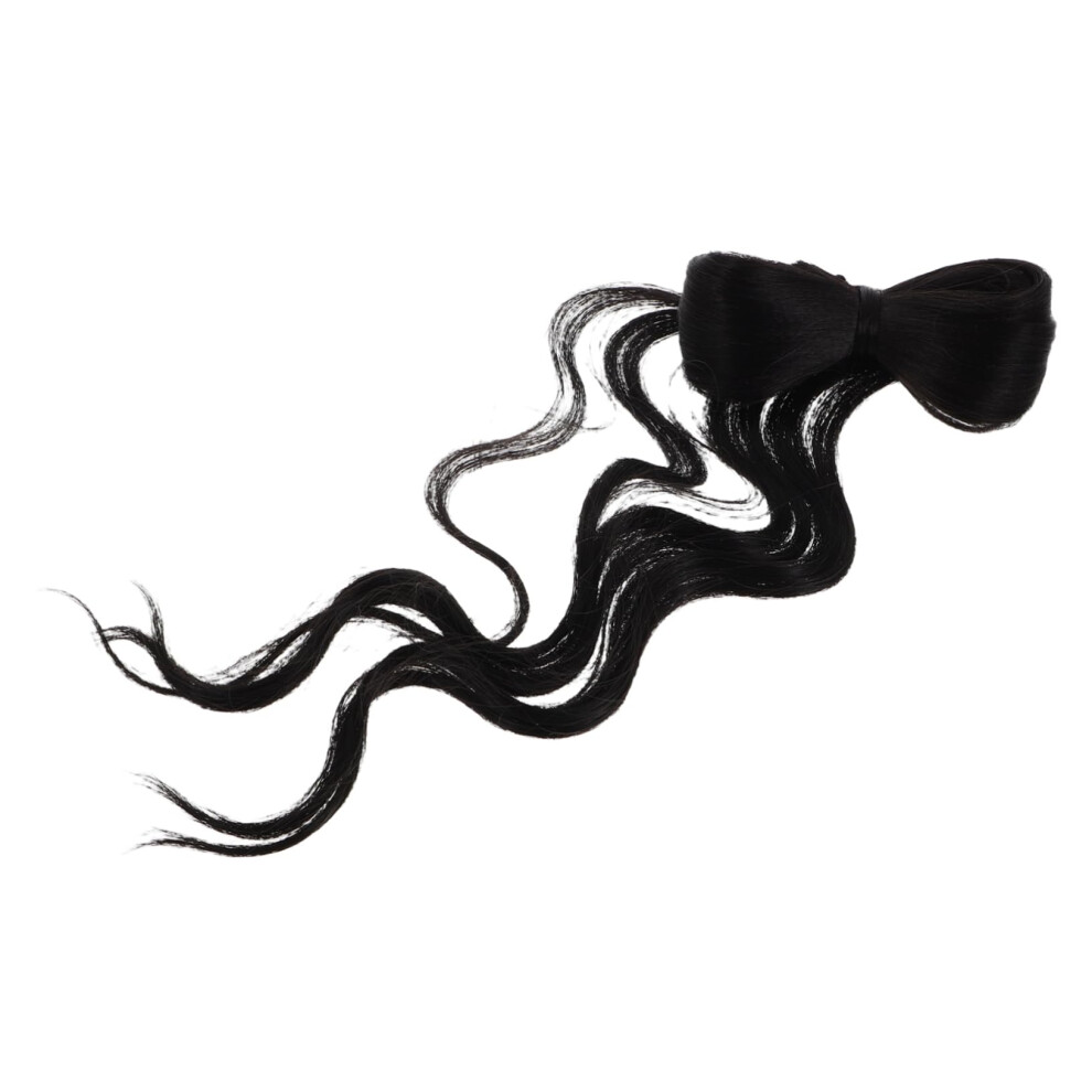 Ponytail Hair Extension with Bowknot Curly Claw Clip Black Hairpiece for Women Parties Weddings