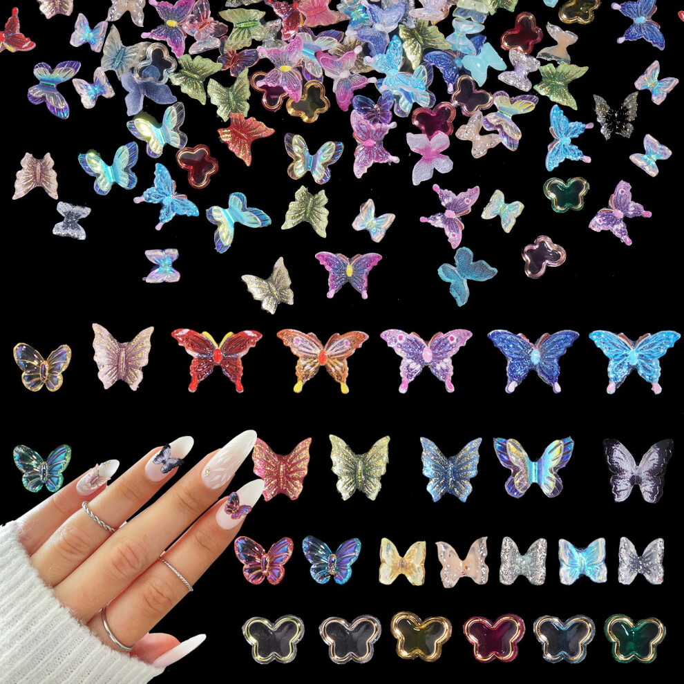 200 Pcs 3D Acrylic Butterfly Nail Charms Mixed Color Decorations for Manicure and DIY Crafts