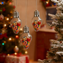 Christmas Ornament Bulb Jar Set, Jumbo Clear Fillable Light Bulb Ornaments with Lid for DIY Holiday Decor, Shatterproof Plastic Candy Containers 3pcs