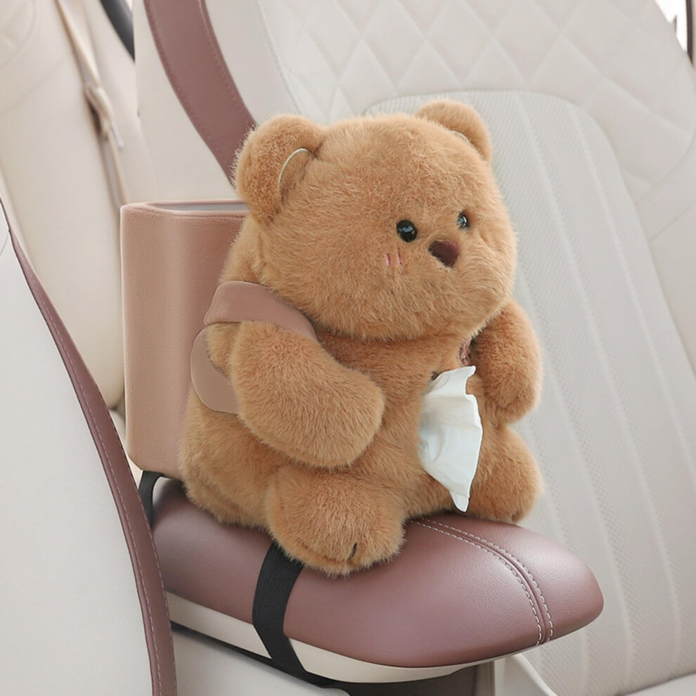Car Tissue Box Holder 2 In 1 Plush Bear Dispenser And Trash Can For Car Armrest Organizer 9053599938873