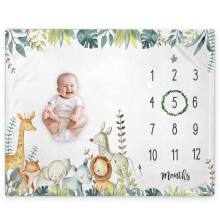 Baby Milestone Blanket Jungle Animals Safari Design Monthly Growth Chart for Nursery Decor 50x40