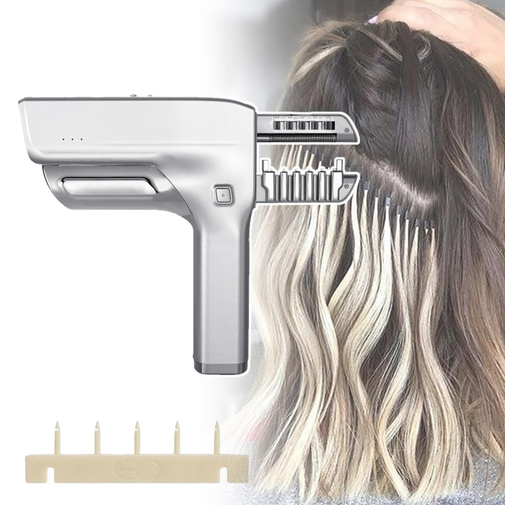 Unisex Black Hair Extension Tool Kit With Lcd Display, Cordless 6D Professional Fast Installation, Or Beige