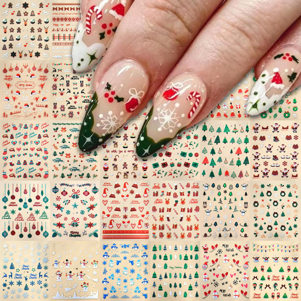 30 Sheets Christmas Nail Stickers with Glitter Snowflake Decals, 3D Winter Nail Art for Women
