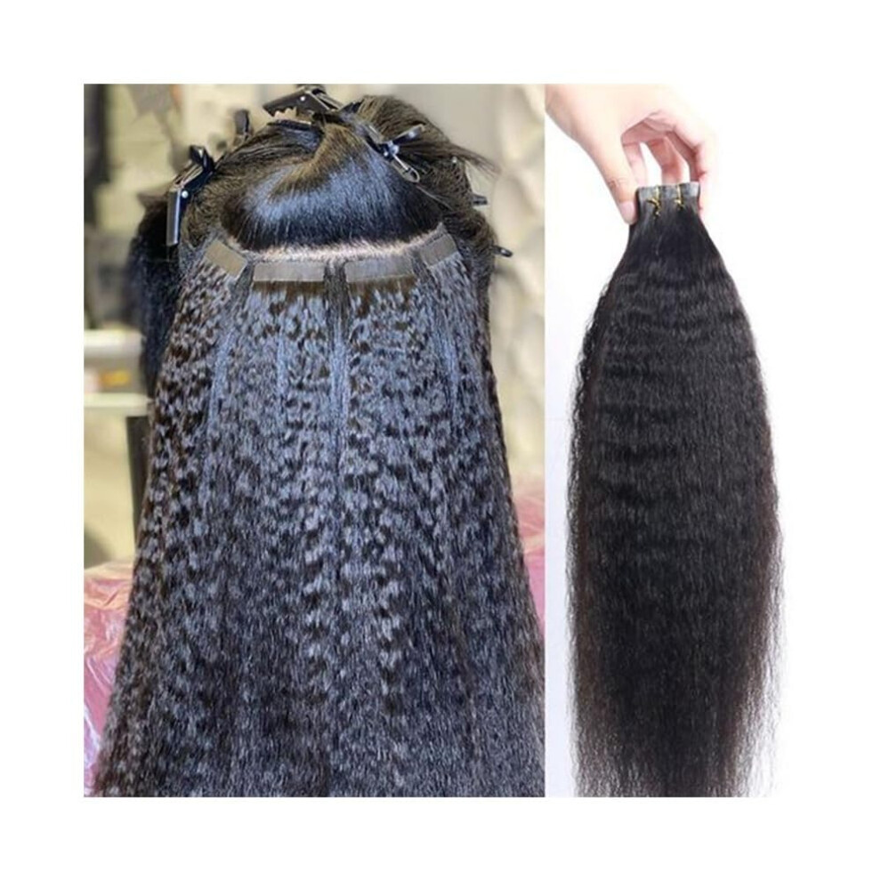 Unisex Tape In Hair Extensions 26 Inch Kinky Straight Remy Human Hair Seamless Invisible Reusable 20Pcs 50G