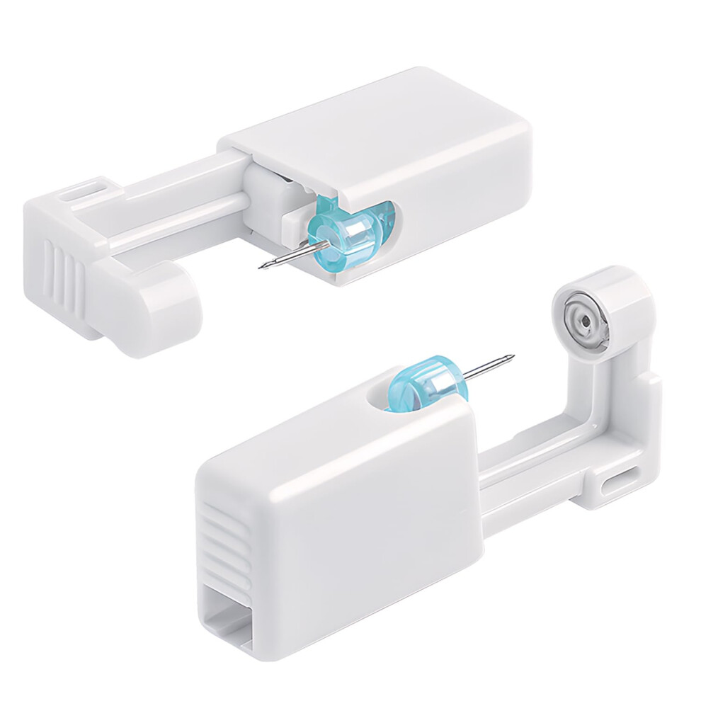 White Ear Piercing Kit 2Pcs Disposable Gun With 4Mm Zirconia Hypoallergenic Studs For Home And Salon