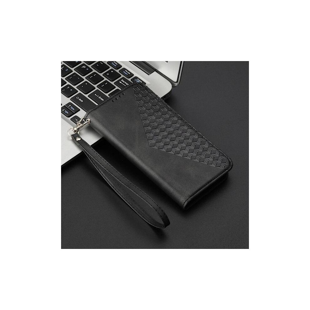 (For Compatible With Samsung S21) Embossed Calfskin Flip Wallet Phone Case Black 9499224100718