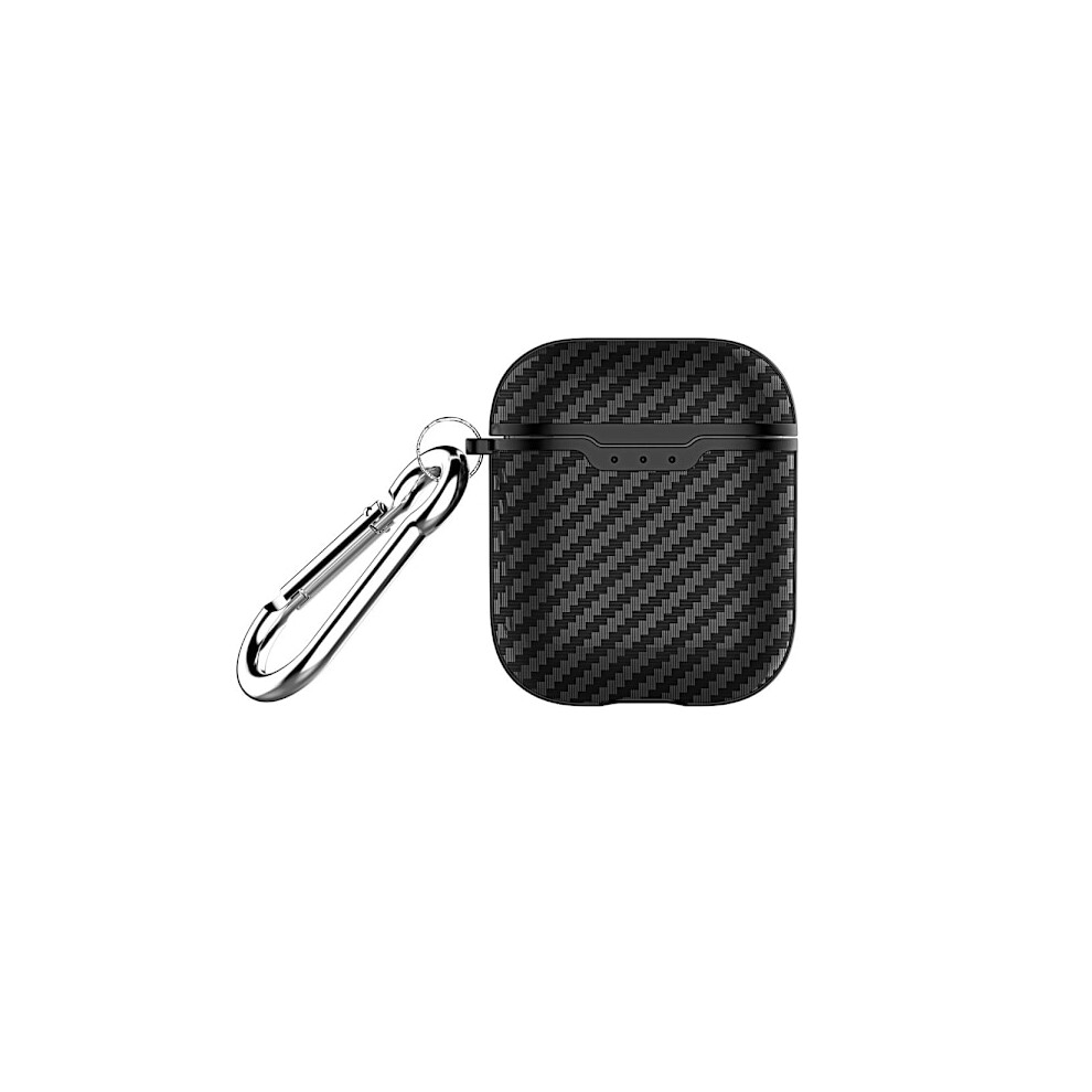 Carbon Fiber Texture Case With Hook For Compatible With Airpods - Black 9499224100862