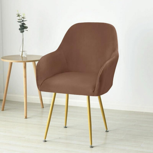 2 Pack Solid Stretch Velvet Chair Covers, Compatible with Dining, Vanity, Swivel Armrest Chairs, Deep Cafe 2