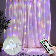 300 LED Curtain Lights 9.8ft x 9.8ft, 8 Modes Fairy String Lights with Remote, compatible with Window, Patio, Wall Decor