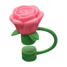 Rose Straw Cover Compatible with Stanley Cup Tumblers, Cute Silicone Flower Topper for Handle Cups, 10mm Dia, Hot Pink